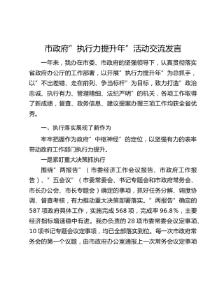 市政府”执行力提升年”活动交流发言