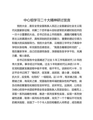 中心组学习二十大精神研讨发言