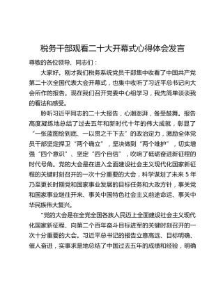 税务干部观看二十大开幕式心得体会发言