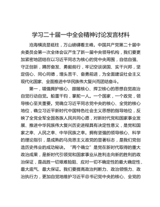 学习二十届一中全会精神讨论发言材料