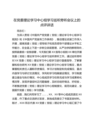 在党委理论学习中心组学习巡听旁听会议上的点评讲话