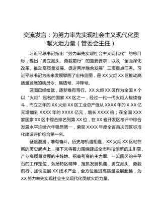 交流发言：为努力率先实现社会主义现代化贡献火炬力量（管委会主任）