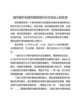 城市提升和城市能级现代化交流会上的发言