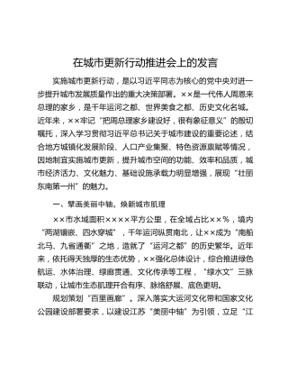 在城市更新行动推进会上的发言