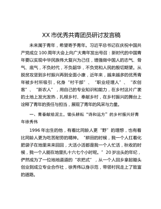 XX市优秀共青团员研讨发言稿