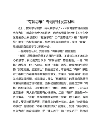 “有解思维”专题研讨发言材料