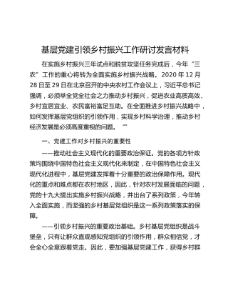 基层党建引领乡村振兴工作研讨发言材料