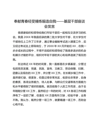 奉献青春经受锤炼锻造自我——基层干部座谈会发言