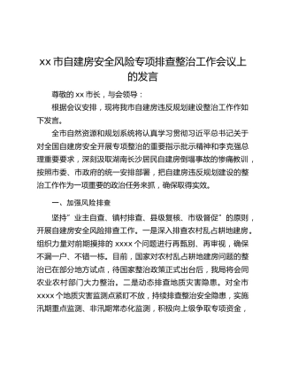 xx市自建房安全风险专项排查整治工作会议上的发言