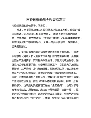 市委巡察动员会议表态发言