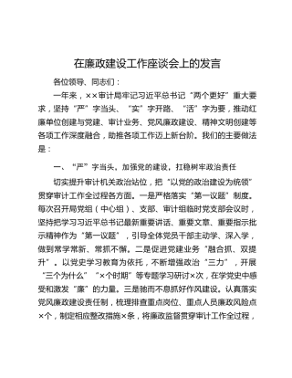 在廉政建设工作座谈会上的发言