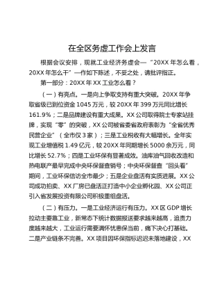 在全区务虚工作会上发言