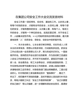 在集团公司安全工作大会交流发言材料