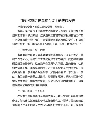 市委巡察组在巡察会议上的表态发言