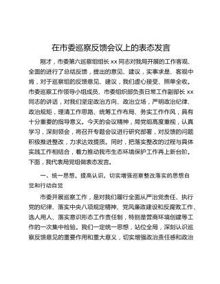 在市委巡察反馈会议上的表态发言