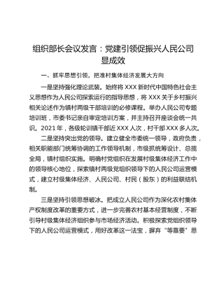 组织部长会议发言：党建引领促振兴人民公司显成效