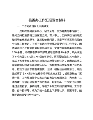 县委办工作汇报发言材料