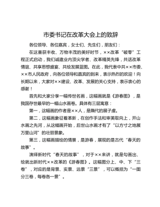 市委书记在改革大会上的致辞