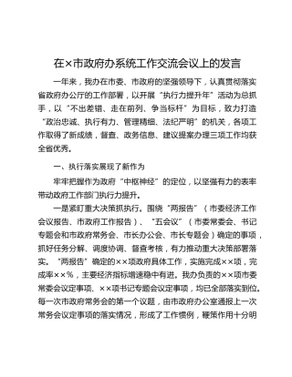 在×市政府办系统工作交流会议上的发言
