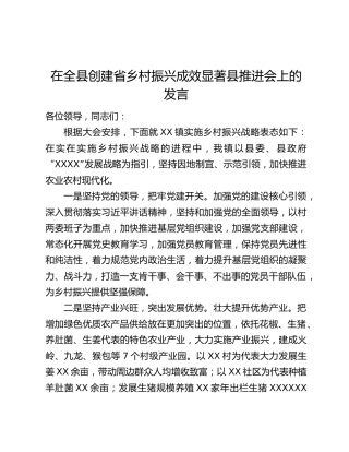 在全县创建省乡村振兴成效显著县推进会上的发言