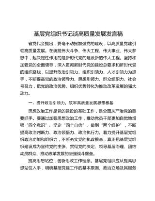 基层党组织书记谈高质量发展发言稿
