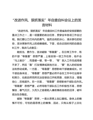 “改进作风、狠抓落实”年自查自纠会议上的发言材料