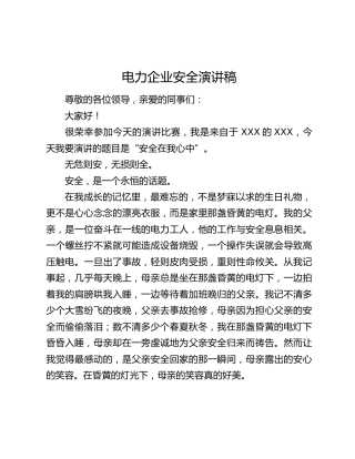 电力企业安全演讲稿