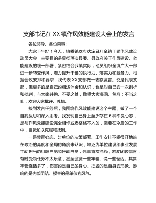 支部书记在XX镇作风效能建设大会上的发言