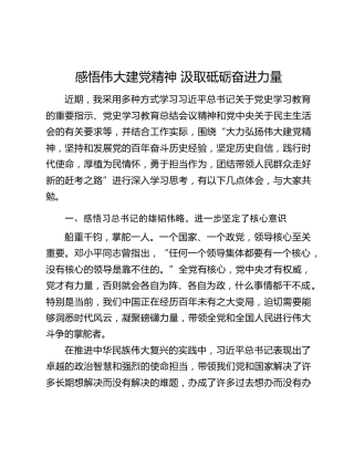 研讨发言：感悟伟大建党精神，汲取砥砺奋进力量