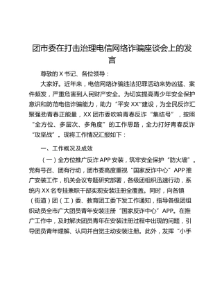 团市委在打击治理电信网络诈骗座谈会上的发言