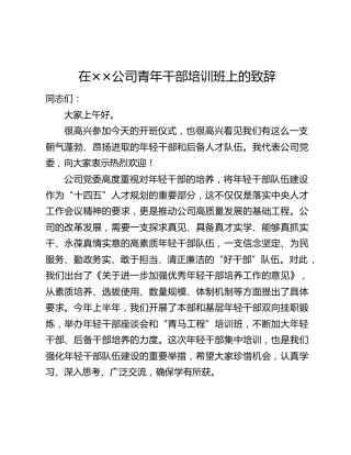 在××公司青年干部培训班上的致辞