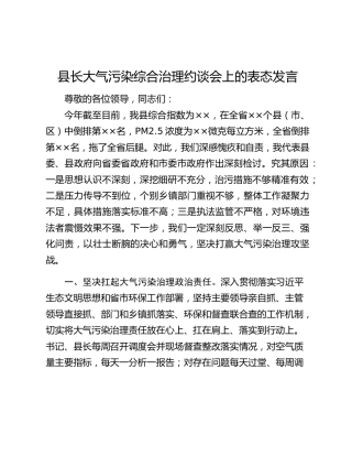 县长大气污染综合治理约谈会上的表态发言