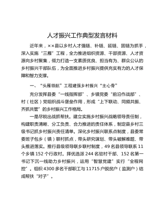 人才振兴工作典型发言材料
