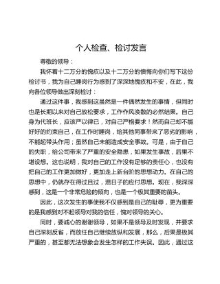 个人检查、检讨发言