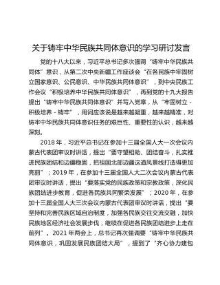 关于铸牢中华民族共同体意识的学习研讨发言