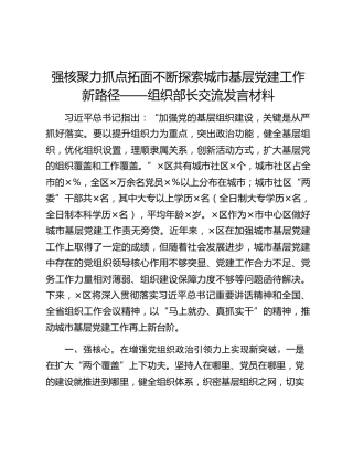 强核聚力抓点拓面不断探索城市基层党建工作新路径——组织部长交流发言材料