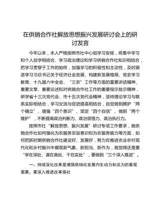 在供销合作社解放思想振兴发展研讨会上的研讨发言