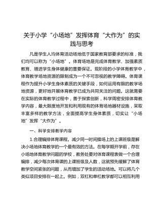 关于小学“小场地”发挥体育“大作为”的实践与思考