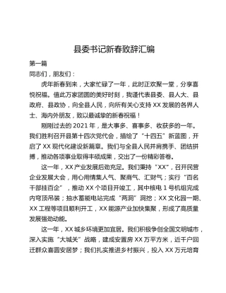 县委书记新春致辞3篇