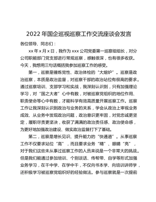2022年国企巡视巡察工作交流座谈会发言