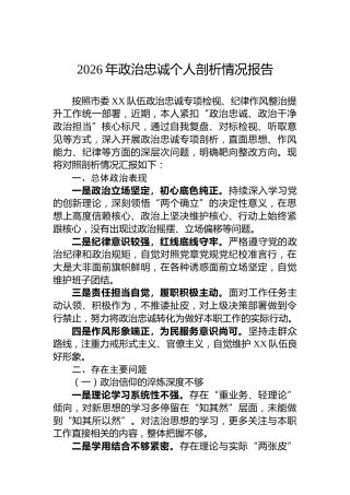 2026年政治忠诚个人剖析情况报告
