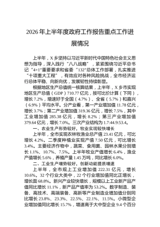 2026年上半年度政府工作报告重点工作进展情况