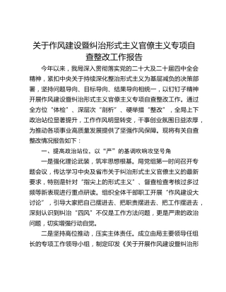 关于作风建设暨纠治形式主义官僚主义专项自查整改工作报告