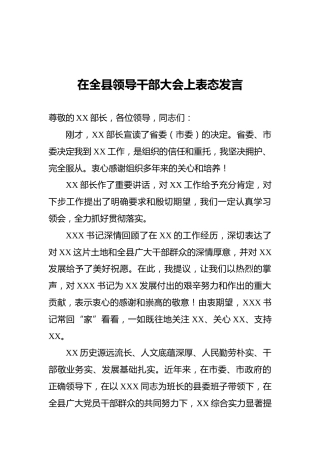 在全县领导干部大会上表态发言