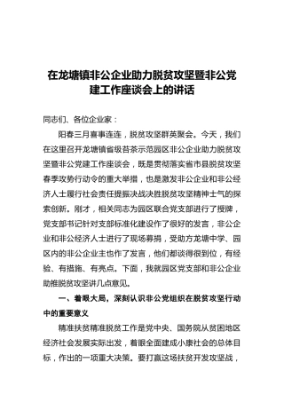 在龙塘镇非公企业助力脱贫攻坚暨非公党建工作座谈会上的讲话