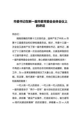市委书记在新一届市委常委会全体会议上的讲话