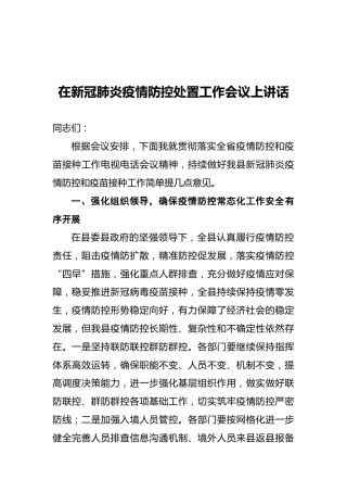 在新冠肺炎疫情防控处置工作会议上讲话