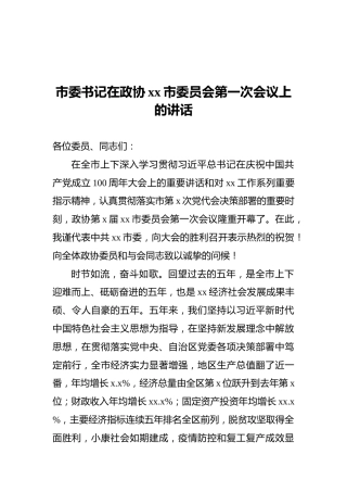 市委书记在政协xx市委员会第一次会议上的讲话