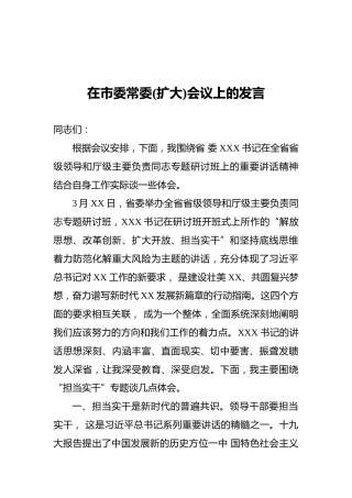 在市委常委(扩大)会议上的发言