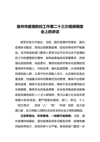 宿州市疫情防控工作第二十三次视频调度会上的讲话